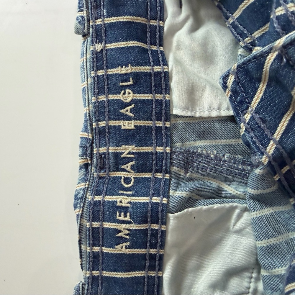 American Eagle Outfitters Blue Striped High Waist Shorts - Picture 2 of 6